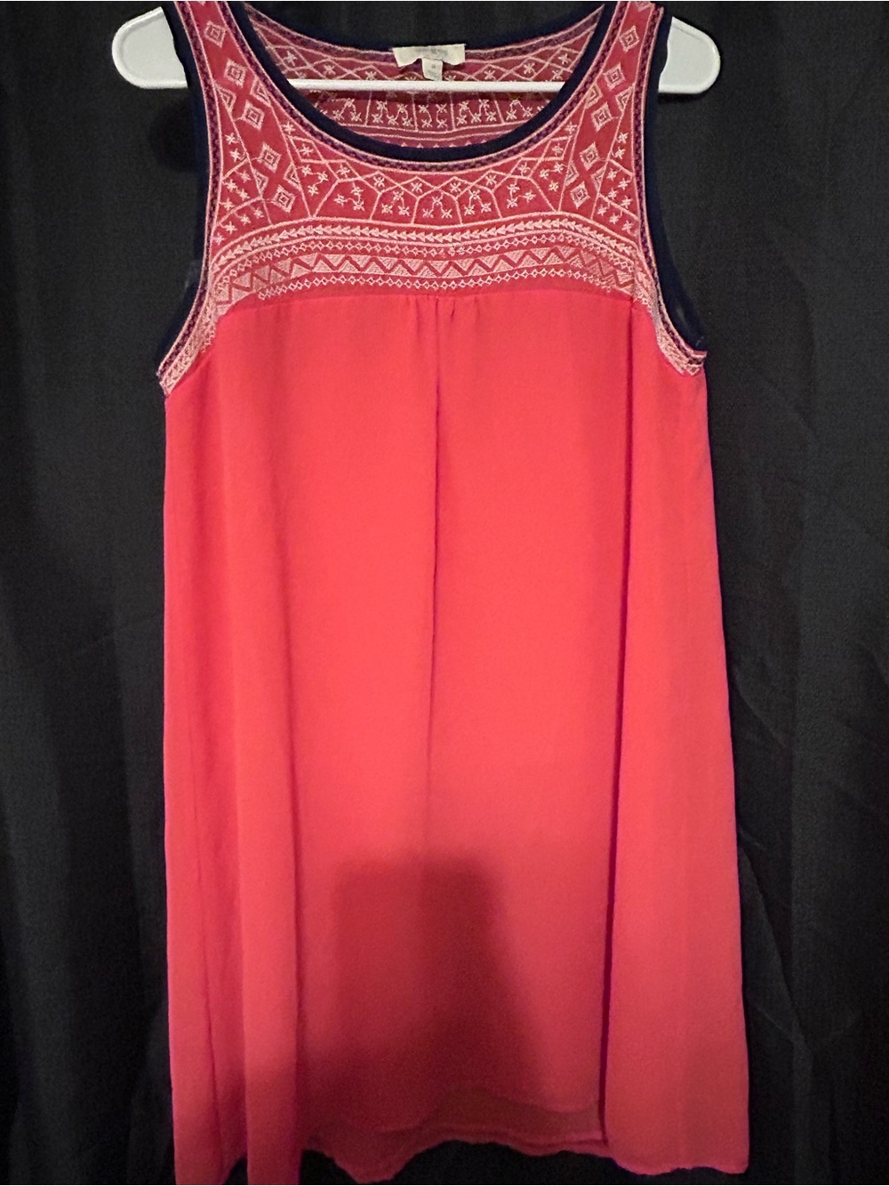 Umgee Coral Pink Embroidered Yoke Sleeveless Dress